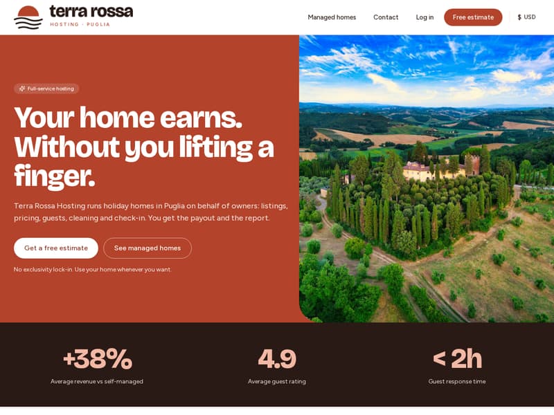 Terra Rossa sample site: a co-hosting company pitching to home owners