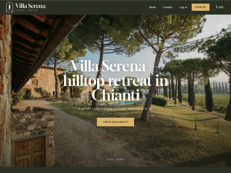 Villa Serena sample site: a single house in Chianti with its booking panel