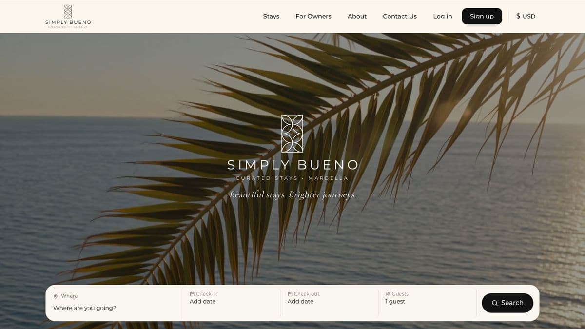 Simply Bueno homepage: curated stays in Marbella